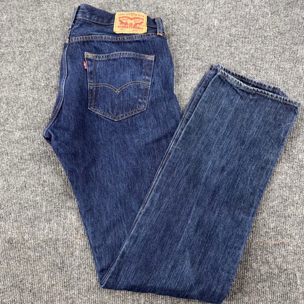Levis 501 Jeans Mens 33x36 Straight Leg Button Fly Dark Wash Blue Casual